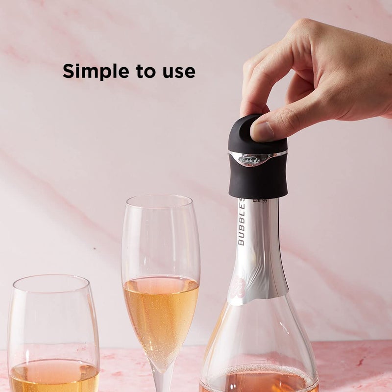 Rabbit Champagne and Wine Sealer, Airtight Wine and Champagne Stopper, Keeps Bubbles Fresh Longer, Easy to Use, Velvet Black, Essential Bar Tool - Image 3